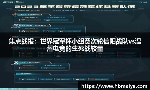 焦点战报：世界冠军杯小组赛次轮信阳战队vs温州电竞的生死战较量